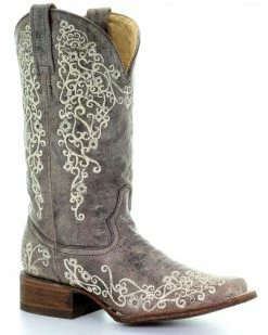 Corral Women's Brown Crater Embroidered Cowgirl Boots - Square Toe
