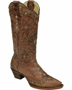 Corral Women's Glitter Inlay Western Boots Black Distressed -Corral Boots Shop 0455H3 38 P1
