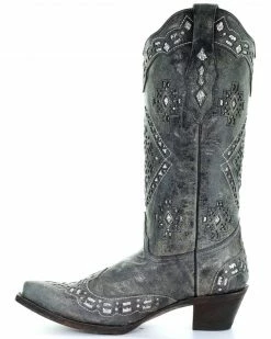Corral Women's Glitter Inlay Western Boots Black Distressed -Corral Boots Shop 0455H3 VL LT