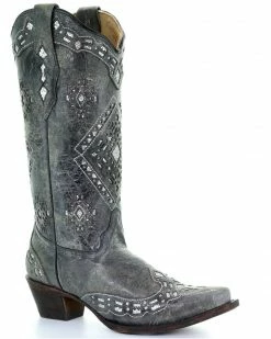 Corral Women's Glitter Inlay Western Boots Black Distressed -Corral Boots Shop 0455H3 VL P1 1