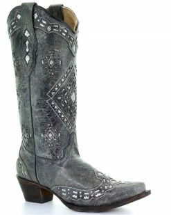 Corral Women's Glitter Inlay Western Boots Black Distressed
