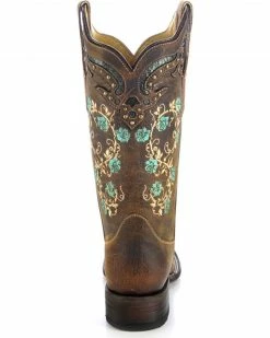 Corral Women's Studded Floral Embroidery Cowgirl Boots - Square Toe -Corral Boots Shop 0459M4 41 BK