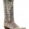 Corral Brown Crater With Bone Embroidery Cowgirl Boots - Snip Toe For Women's