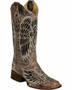 Corral Black Sequin Wing & Cross Inlay Cowgirl Boots - Square Toe For Women's