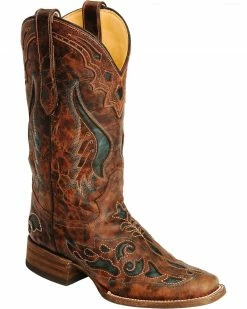 Corral Women's Square Toe Inlay Western Boots Cognac