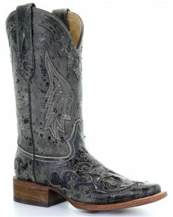 Corral Vintage Black Python Inlay Cowgirl Boots - Square Toe For Women's