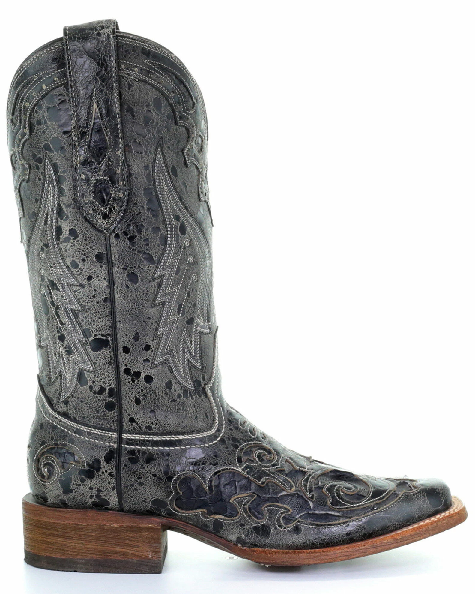 Corral Vintage Black Python Inlay Cowgirl Boots - Square Toe For Women's 4 Corral Vintage Black Python Inlay Cowgirl Boots - Square Toe For Women's - Image 2