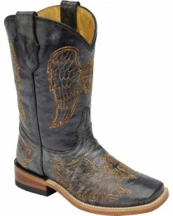 Corral Girls' Black Multi Color Wing And Cross Boots - Square Toe