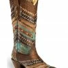 Corral Brown & Turquoise Embroidery And Studs Cowgirl Boots - Snip Toe For Women's -Corral Boots Shop 2000213319 200 P1