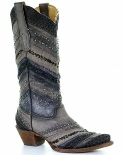 Corral Women's Embroidery And Stud Accent Boots - Snip Toe  Grey -Corral Boots Shop 2000213400 020 P1 1
