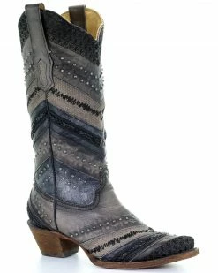 Corral Women's Embroidery And Stud Accent Boots - Snip Toe Grey