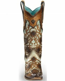 Corral Women's Floral Overlay And Studs Snip Toe Western Boots Brown -Corral Boots Shop 2000214119 200 FT