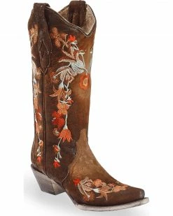 Corral Women's Floral Embroidered Lamb Leather Cowgirl Boots - Snip Toe Chocolate