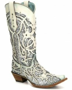 Corral Women's White Turquoise Glitter Chameleon Sun Boots - Snip Toe  -Corral Boots Shop 2000237668 100 P1 1
