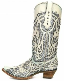 Corral Women's White Turquoise Glitter Chameleon Sun Boots - Snip Toe  -Corral Boots Shop 2000237668 100 P3