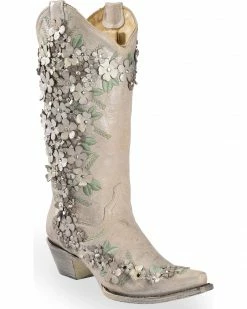 Corral Women's White Floral Overlay Embroidered Stud And Crystals Cowgirl Boots - Snip Toe 19 Corral Women's White Floral Overlay Embroidered Stud And Crystals Cowgirl Boots - Snip Toe -Corral Boots Shop 2000237672 100 P1 1