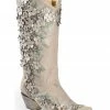Corral Women's White Floral Overlay Embroidered Stud And Crystals Cowgirl Boots - Snip Toe -Corral Boots Shop 2000237672 100 P1