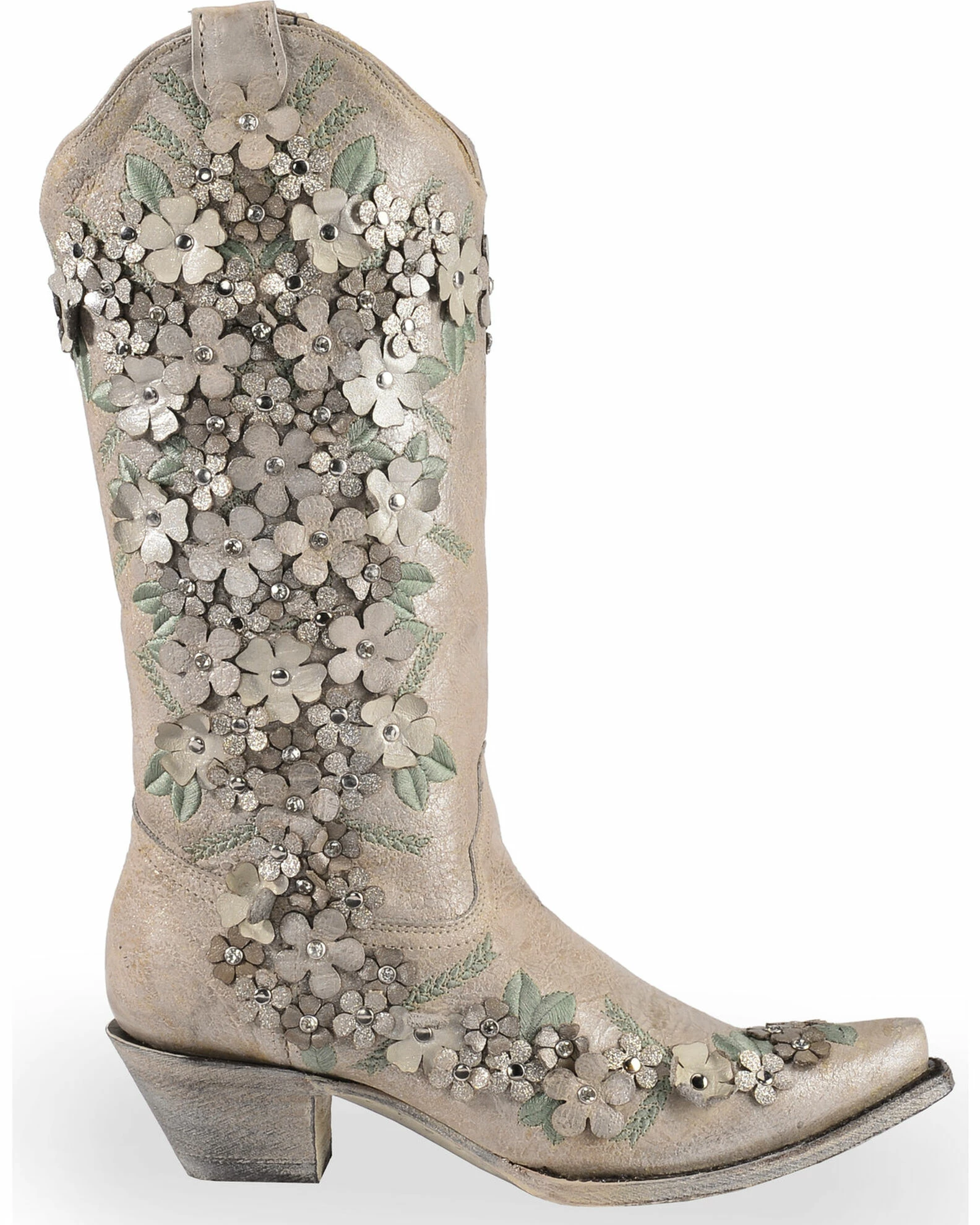 Corral Women's White Floral Overlay Embroidered Stud And Crystals Cowgirl Boots - Snip Toe 5 Corral Women's White Floral Overlay Embroidered Stud And Crystals Cowgirl Boots - Snip Toe - Image 3