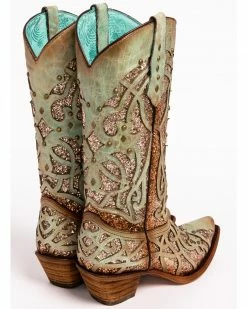 Corral Women's Mint Glitter Inlay Western Boots - Snip Toe  Green -Corral Boots Shop 2000239665 300 BK