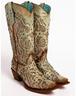 Corral Women's Mint Glitter Inlay Western Boots - Snip Toe  Green -Corral Boots Shop 2000239665 300 FT