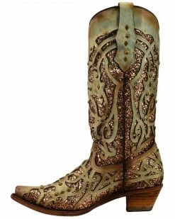 Corral Women's Mint Glitter Inlay Western Boots - Snip Toe  Green -Corral Boots Shop 2000239665 300 LT