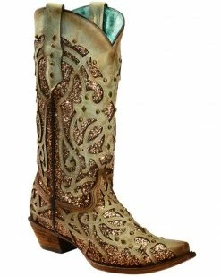 Corral Women's Mint Glitter Inlay Western Boots - Snip Toe  Green -Corral Boots Shop 2000239665 300 P1 1