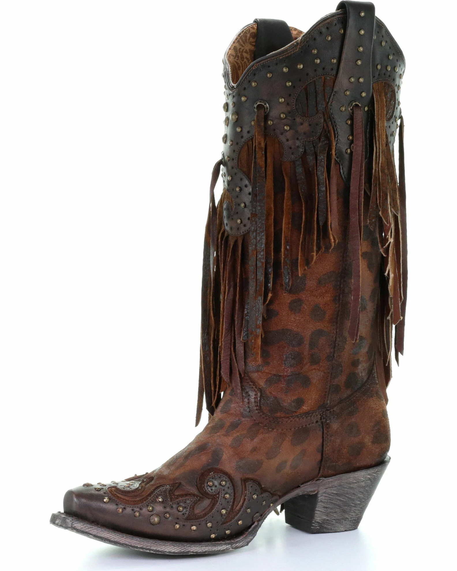 Corral Women's Leopard Stud & Fringe Cowgirl Boots - Snip Toe Honey 4 Corral Women's Leopard Stud & Fringe Cowgirl Boots - Snip Toe Honey - Image 2