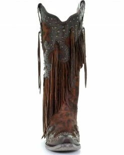 Corral Women's Leopard Stud & Fringe Cowgirl Boots - Snip Toe Honey 15 Corral Women's Leopard Stud & Fringe Cowgirl Boots - Snip Toe Honey -Corral Boots Shop 2000241028 271 FT