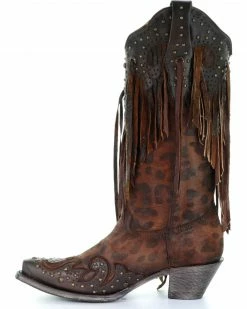 Corral Women's Leopard Stud & Fringe Cowgirl Boots - Snip Toe Honey 14 Corral Women's Leopard Stud & Fringe Cowgirl Boots - Snip Toe Honey -Corral Boots Shop 2000241028 271 LT
