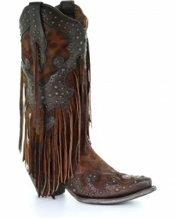 Corral Women's Leopard Stud & Fringe Cowgirl Boots - Snip Toe Honey 19 Corral Women's Leopard Stud & Fringe Cowgirl Boots - Snip Toe Honey -Corral Boots Shop 2000241028 271 P1 1