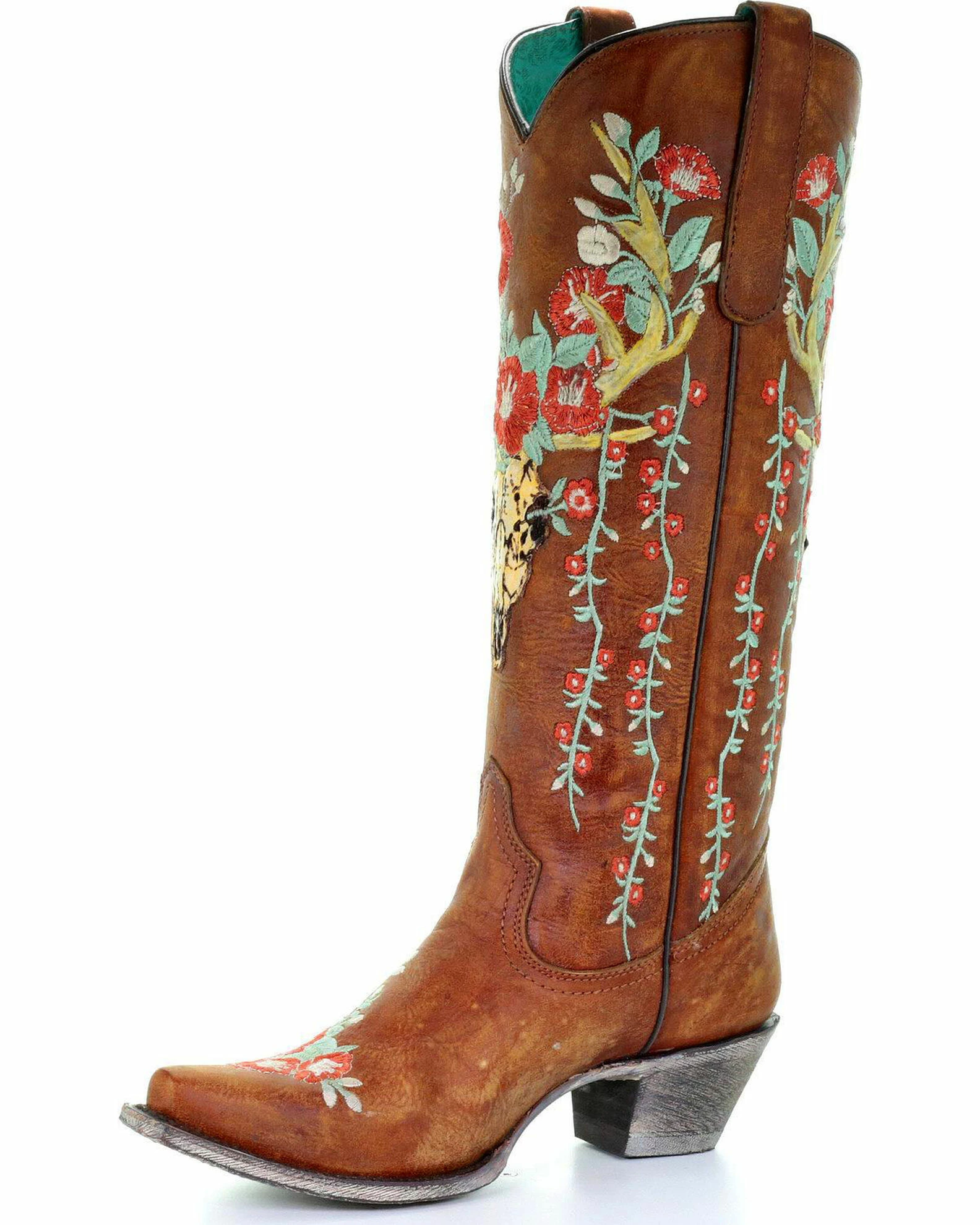 Corral Women's Deer Skull & Floral Embroidery Cowgirl Boots - Snip Toe Tan 4 Corral Women's Deer Skull & Floral Embroidery Cowgirl Boots - Snip Toe Tan - Image 2