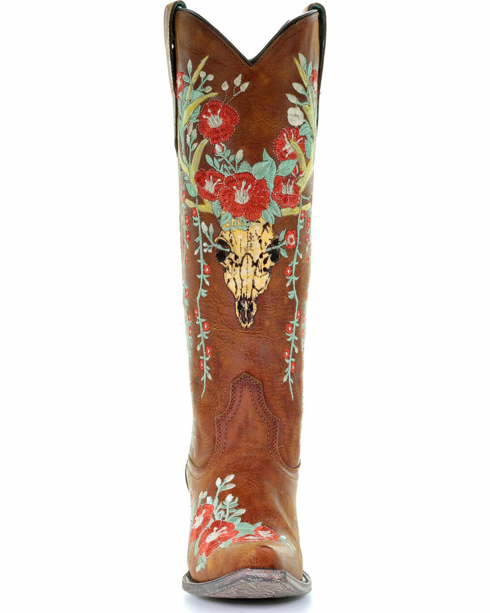 Corral Women's Deer Skull & Floral Embroidery Cowgirl Boots - Snip Toe Tan 7 Corral Women's Deer Skull & Floral Embroidery Cowgirl Boots - Snip Toe Tan - Image 5