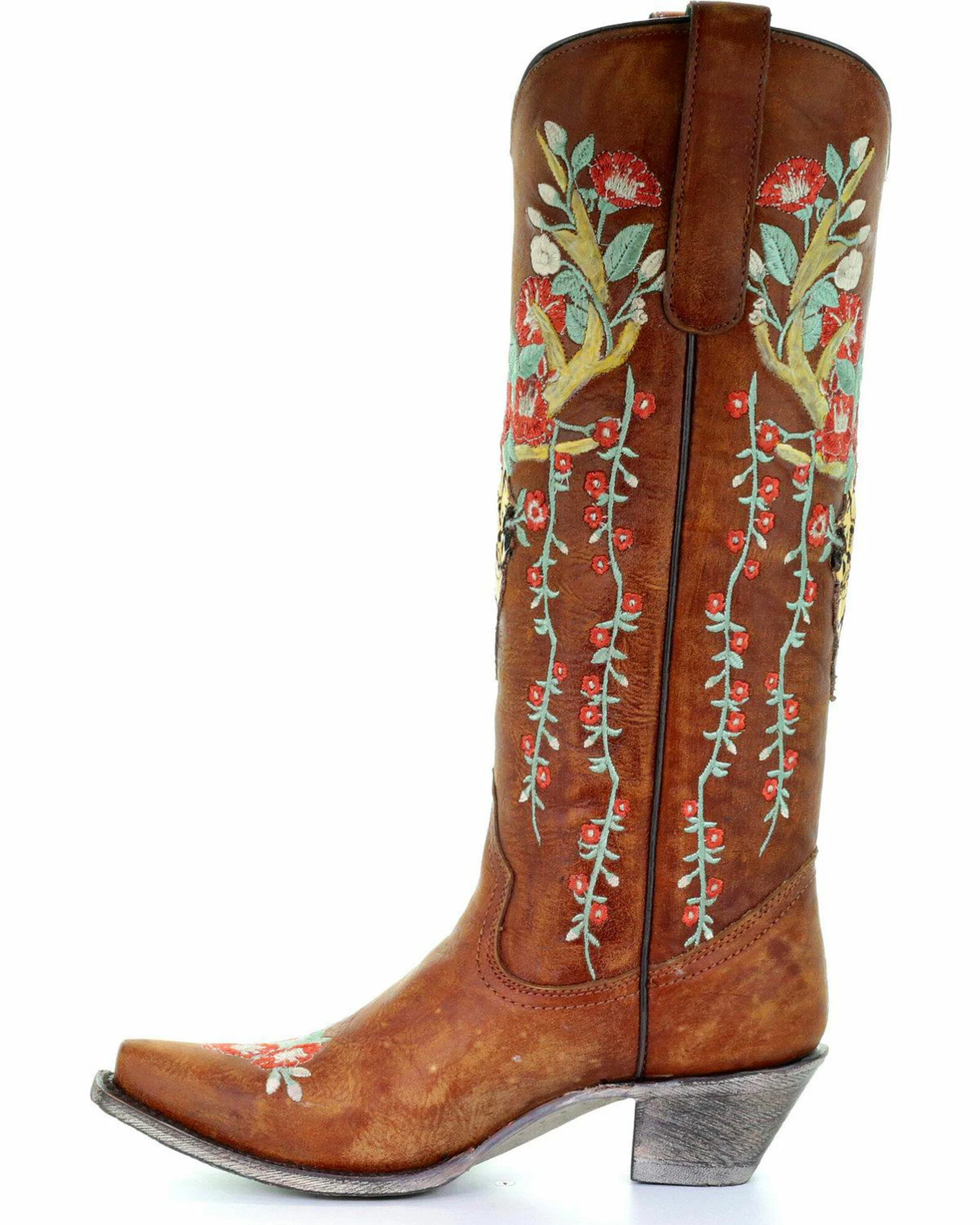 Corral Women's Deer Skull & Floral Embroidery Cowgirl Boots - Snip Toe Tan 6 Corral Women's Deer Skull & Floral Embroidery Cowgirl Boots - Snip Toe Tan - Image 4