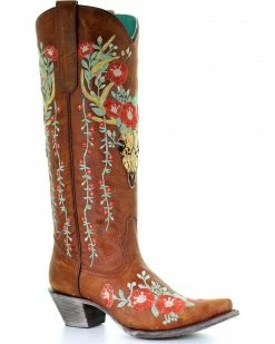 Corral Women's Deer Skull & Floral Embroidery Cowgirl Boots - Snip Toe Tan 19 Corral Women's Deer Skull & Floral Embroidery Cowgirl Boots - Snip Toe Tan -Corral Boots Shop 2000241029 280 P1 1