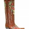 Corral Women's Deer Skull & Floral Embroidery Cowgirl Boots - Snip Toe Tan