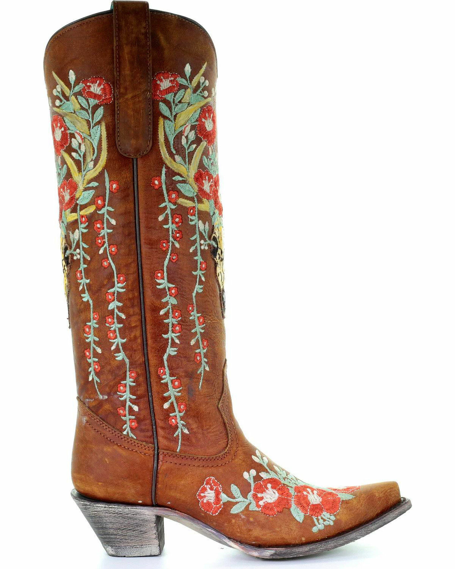 Corral Women's Deer Skull & Floral Embroidery Cowgirl Boots - Snip Toe Tan 5 Corral Women's Deer Skull & Floral Embroidery Cowgirl Boots - Snip Toe Tan - Image 3