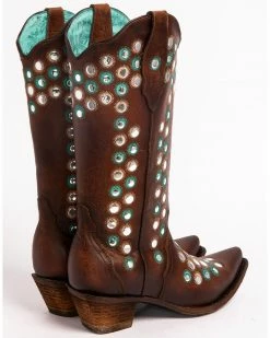 Corral Women's Brown Studded Embroidered Cowgirl Boots - Snip Toe -Corral Boots Shop 2000241033 200 BK