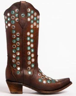 Corral Women's Brown Studded Embroidered Cowgirl Boots - Snip Toe -Corral Boots Shop 2000241033 200 LT