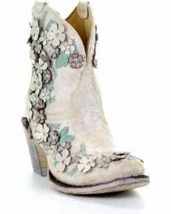 Corral Women's White Floral Overlay Booties - Round Toe  -Corral Boots Shop 2000253486 100 D7