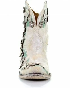 Corral Women's White Floral Overlay Booties - Round Toe  -Corral Boots Shop 2000253486 100 FT