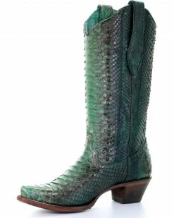 Corral Women's Turquoise Full Python Woven Cowgirl Boots - Snip Toe -Corral Boots Shop 2000253807 440 D1