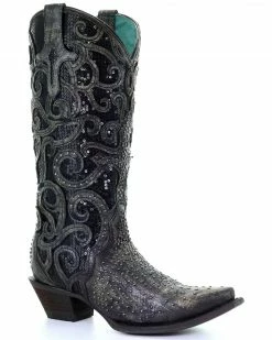 Corral Women's Black Overlay Studded Western Boots - Snip Toe