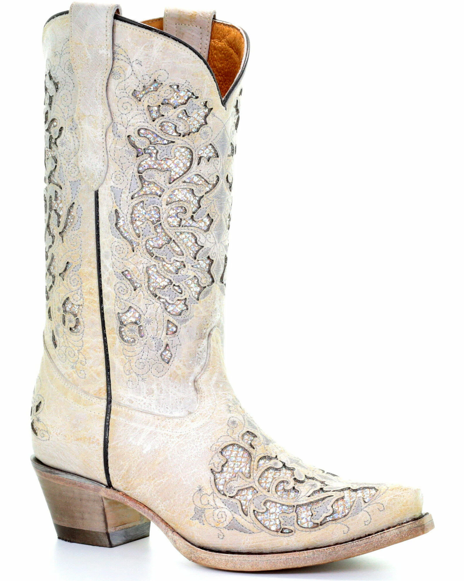 Corral Girls' White Glitter Inlay Boots - Snip Toe 3 Corral Girls' White Glitter Inlay Boots - Snip Toe