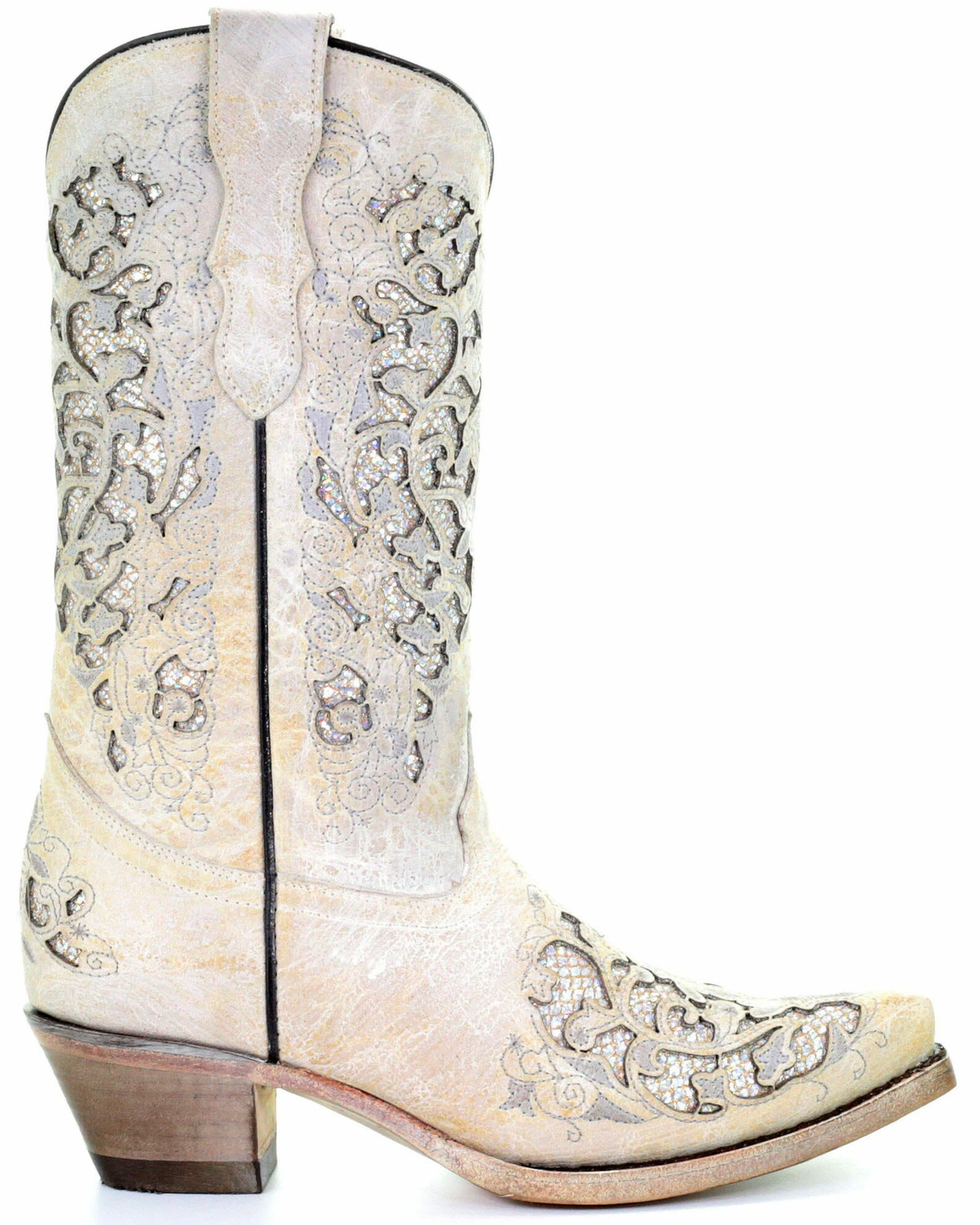 Corral Girls' White Glitter Inlay Boots - Snip Toe 4 Corral Girls' White Glitter Inlay Boots - Snip Toe - Image 2
