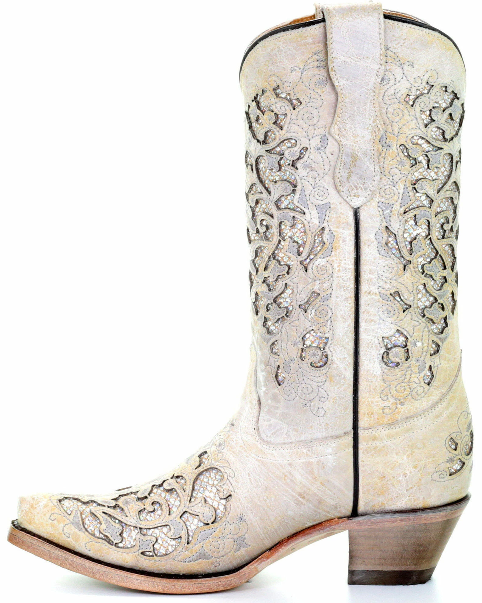 Corral Girls' White Glitter Inlay Boots - Snip Toe 5 Corral Girls' White Glitter Inlay Boots - Snip Toe - Image 3