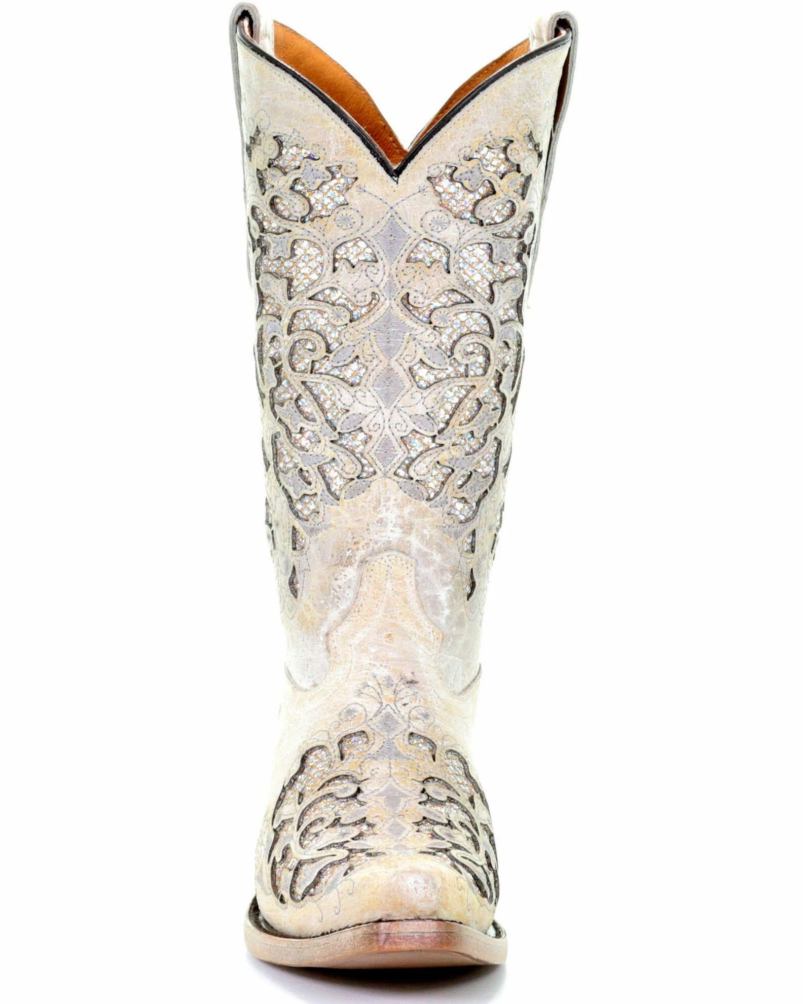 Corral Girls' White Glitter Inlay Boots - Snip Toe 6 Corral Girls' White Glitter Inlay Boots - Snip Toe - Image 4