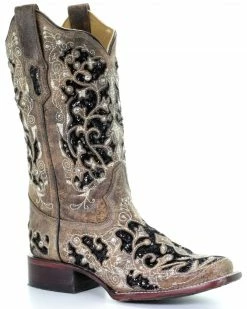Corral Women's Black Sequin Inlay Western Boots - Square Toe