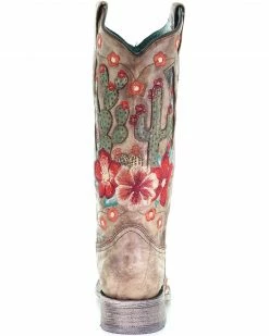 Corral Women's Cactus Floral Embroidery Overlay Western Boots - Narrow Square Toe Taupe -Corral Boots Shop 2000282865 251 P4