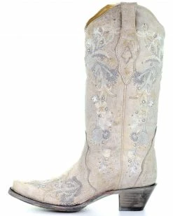 Corral Women's White Floral Embroidered Western Boots - Snip Toe -Corral Boots Shop 2000288044 100 P3