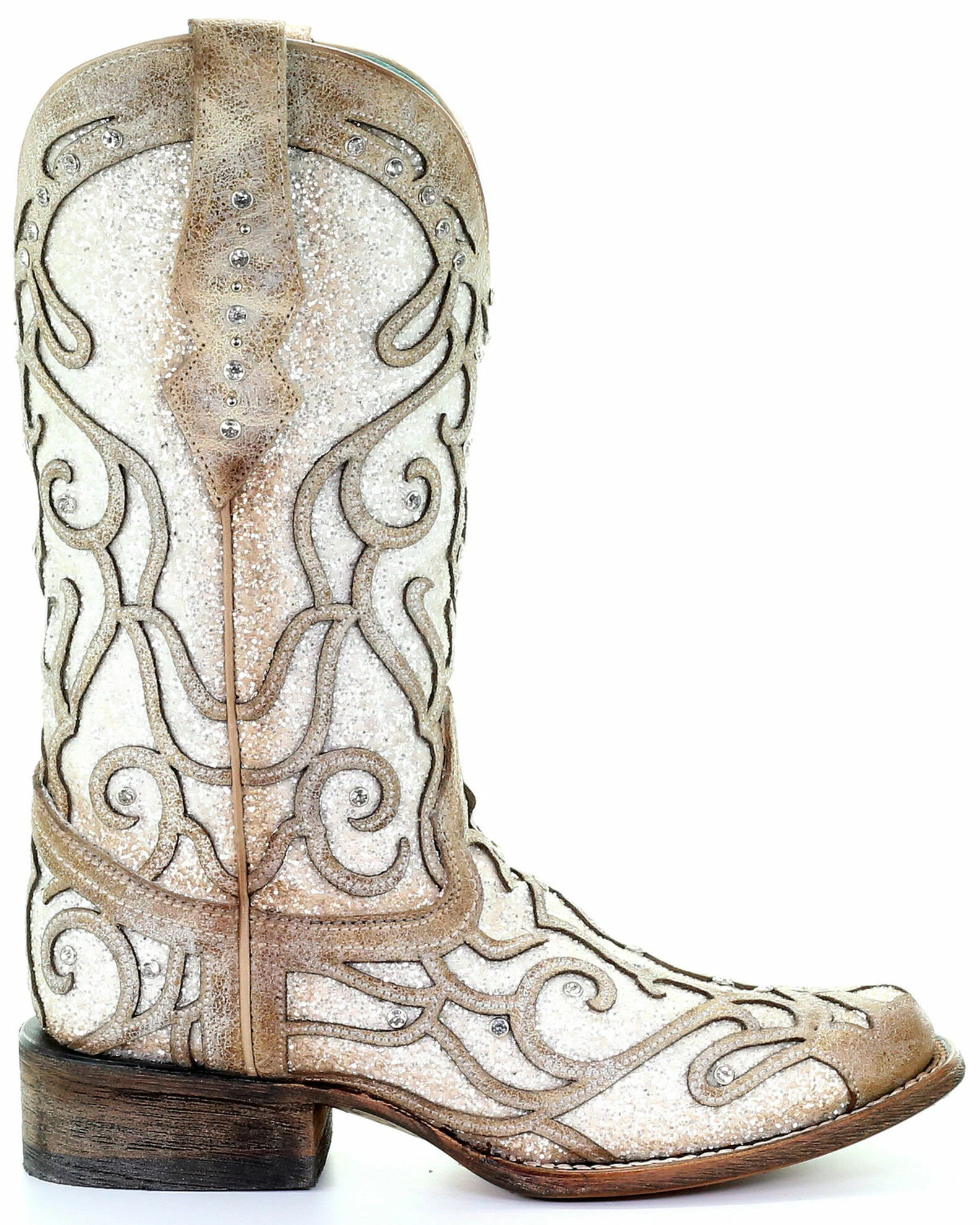 Corral Women's White Glitter Inlay Western Boots - Square Toe 4 Corral Women's White Glitter Inlay Western Boots - Square Toe - Image 2
